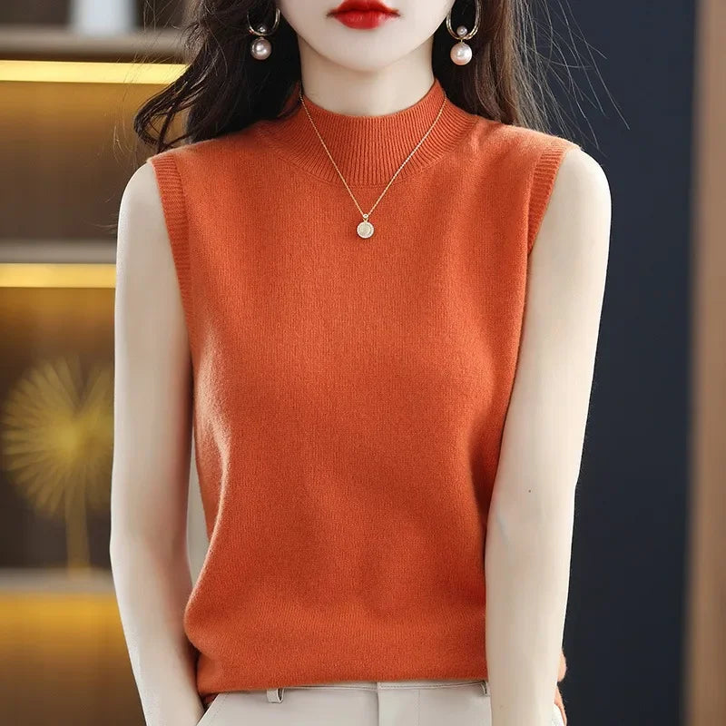 Women’s Sleeveless Mock Neck Knit Top – Casual Layering Sweater