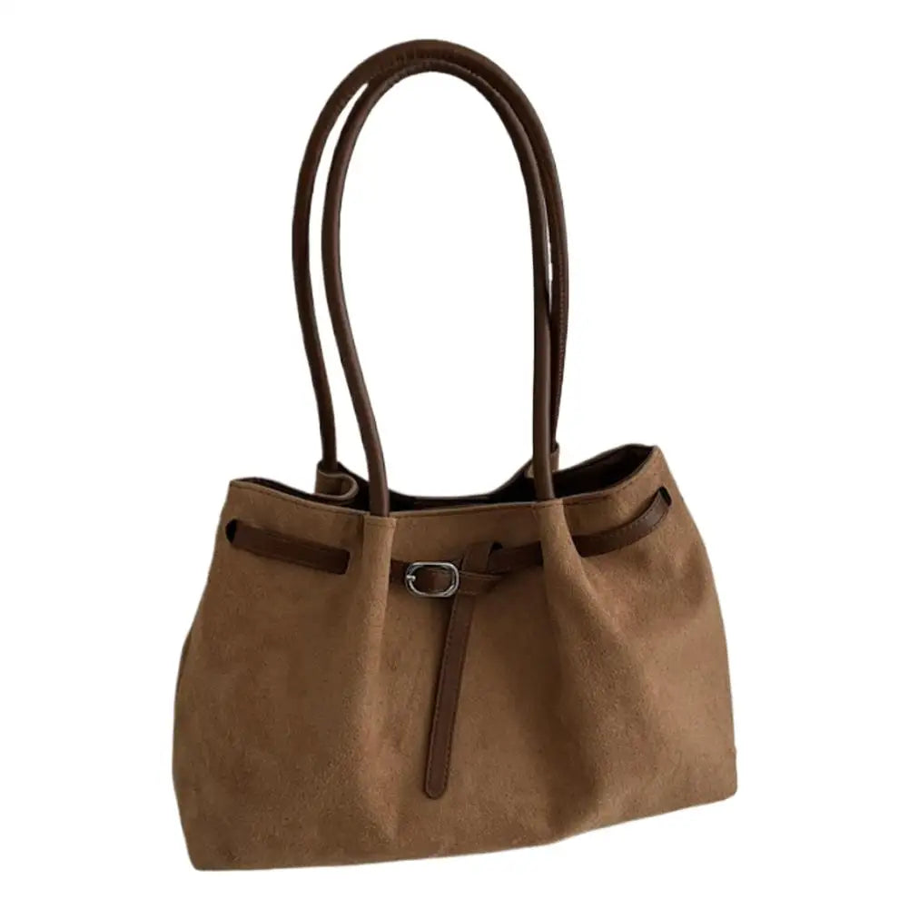 Women's Vintage Suede Tote Bag – Large-Capacity Slouchy Shoulder Handbag with Buckle Strap