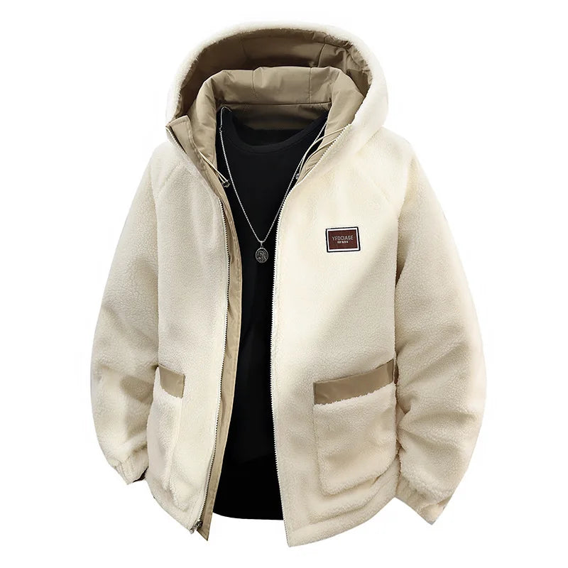 Unisex Reversible Fleece Hooded Jacket – Thick Warm Hip-Hop Streetwear Coat