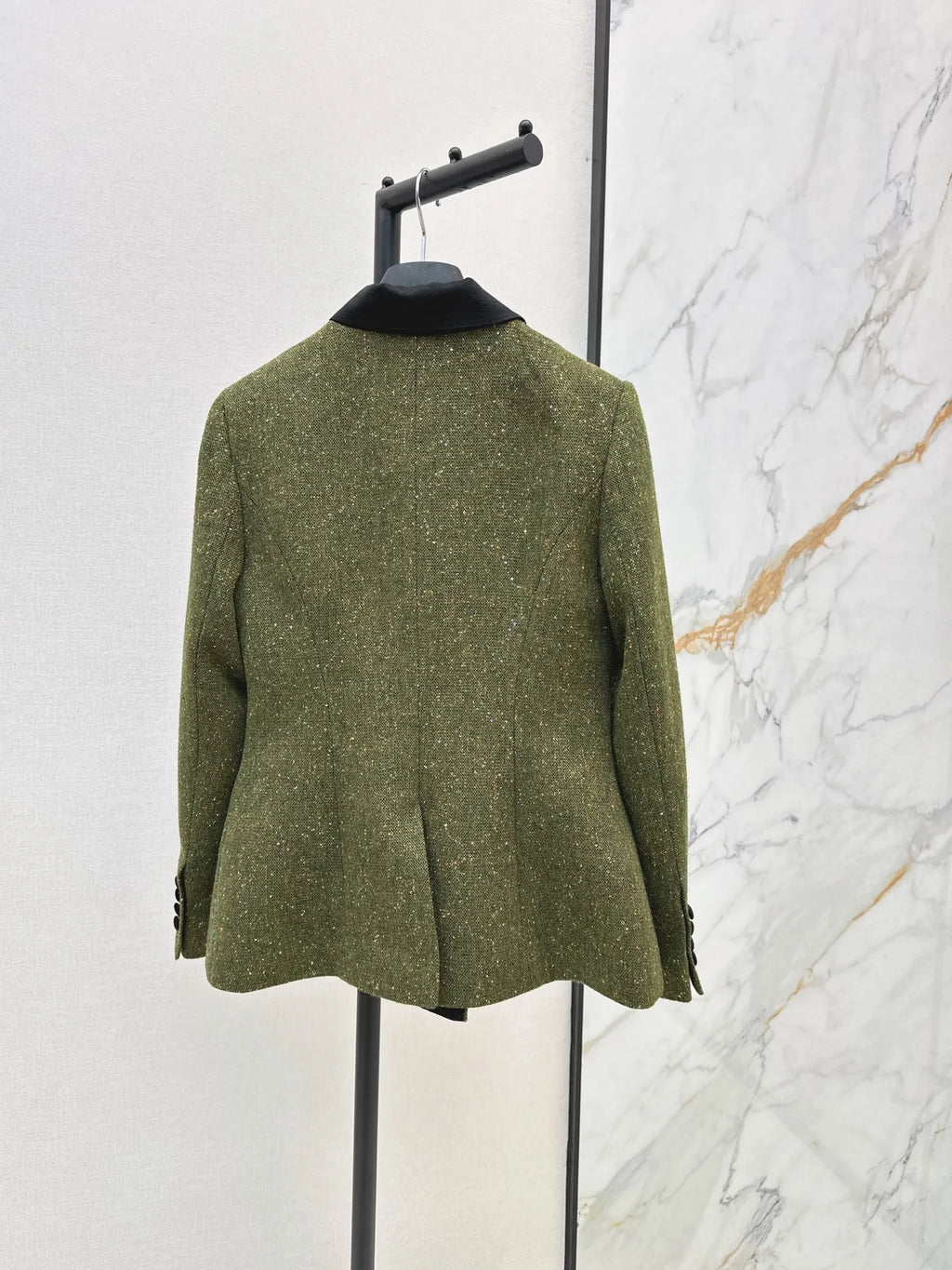 Women’s Polka Dot Tweed Blazer – Contrast Satin Collar Jacket
