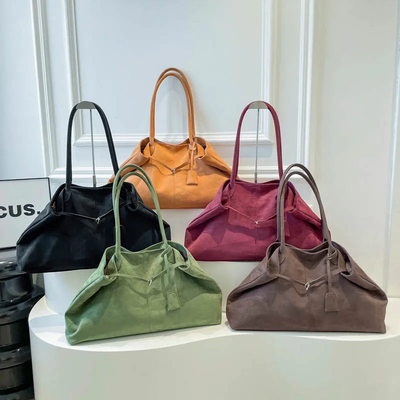 Women's Suede Tote Bag – Simple Large-Capacity Designer Shoulder Handbag