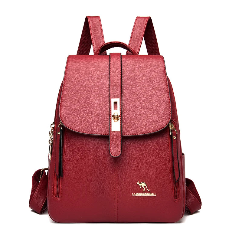 Women's Vintage Leather Backpack – Casual Black Daypack for School and Everyday Use