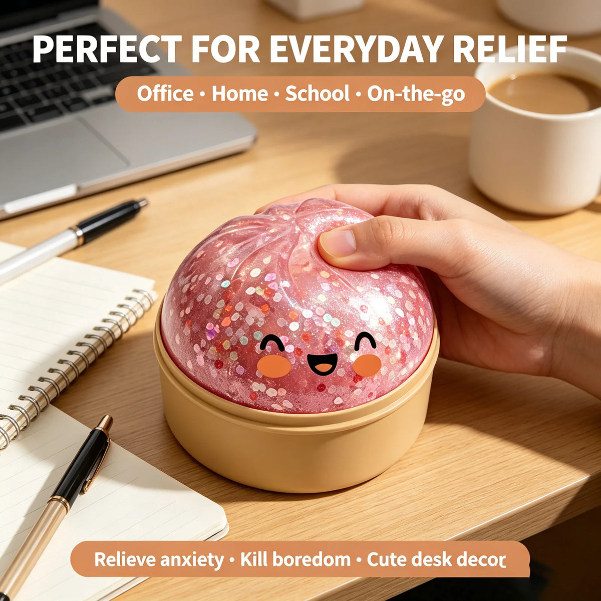 Premium Steamed Bun Squishy Toy – Slow Rising Glitter Stress Ball, Soft Elastic Sensory Squeeze Reliever Home Office Desk Decor