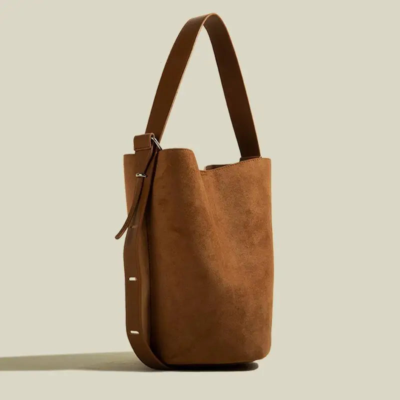 2025 New Fashion Retro Frosted Suede Bucket Shaped Large Capacity Original Simple And Versatile Single Shoulder Women Bag Trendy