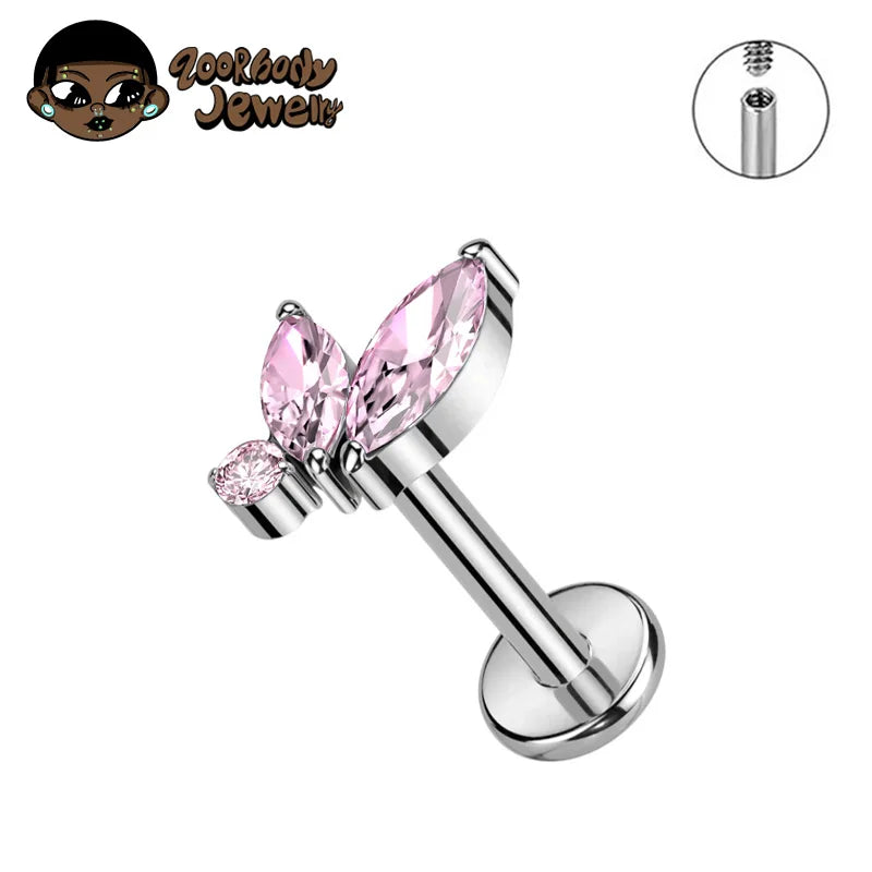 Titanium Triple Marquise CZ Labret Piercing – Internal Thread Lip, Tragus & Helix Jewelry