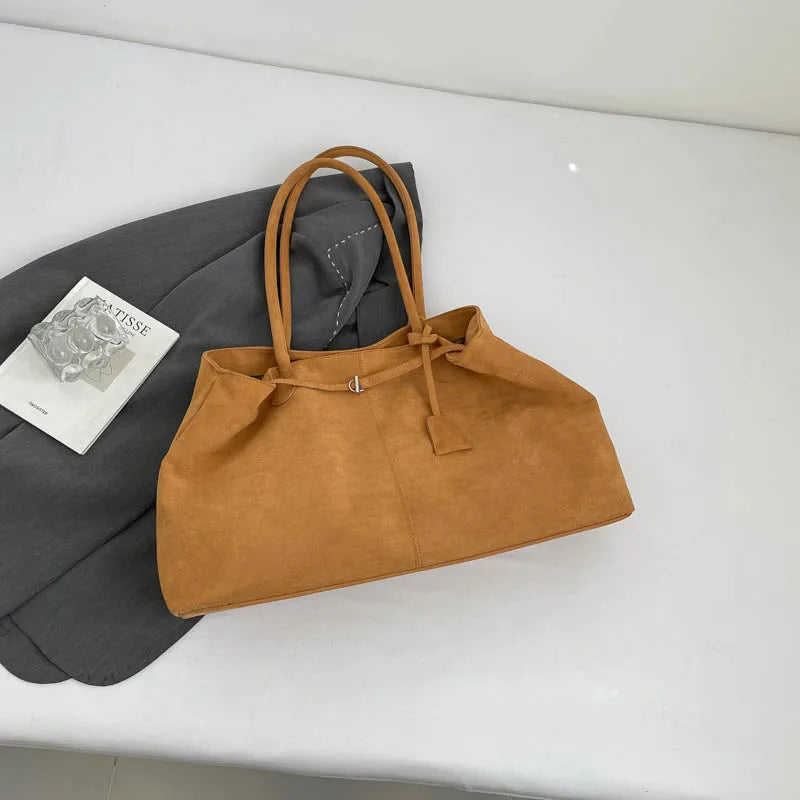 Women's Suede Tote Bag – Simple Large-Capacity Designer Shoulder Handbag