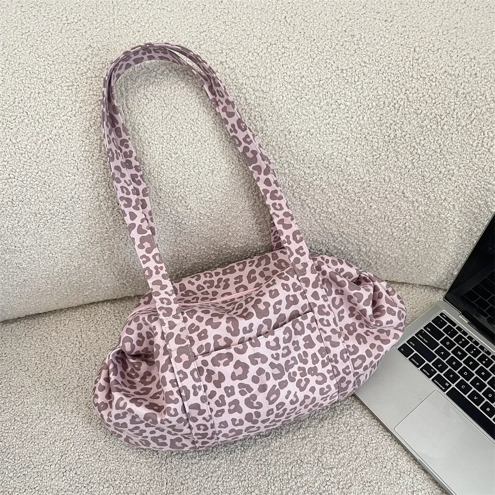 Women Suede Leopard Print Tote Bag Lazy Style Large Capacity Mommy Bag Versatile Daily Outdoor Shoulder Handbag