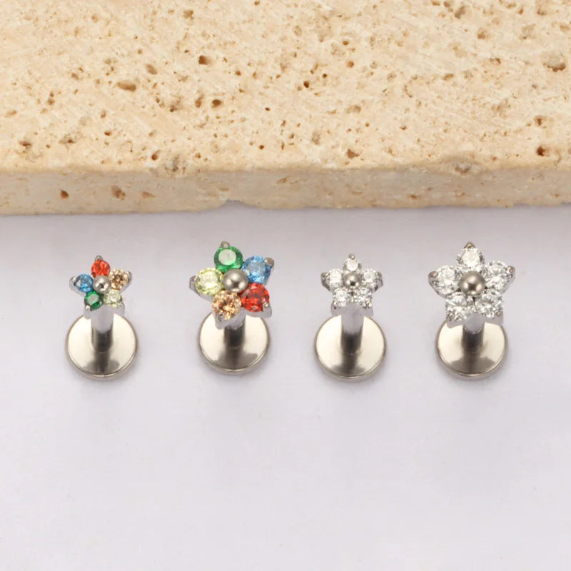 G23 Titanium Colorful Flower Piercing – CZ Heart & Snowflake Cartilage Jewelry