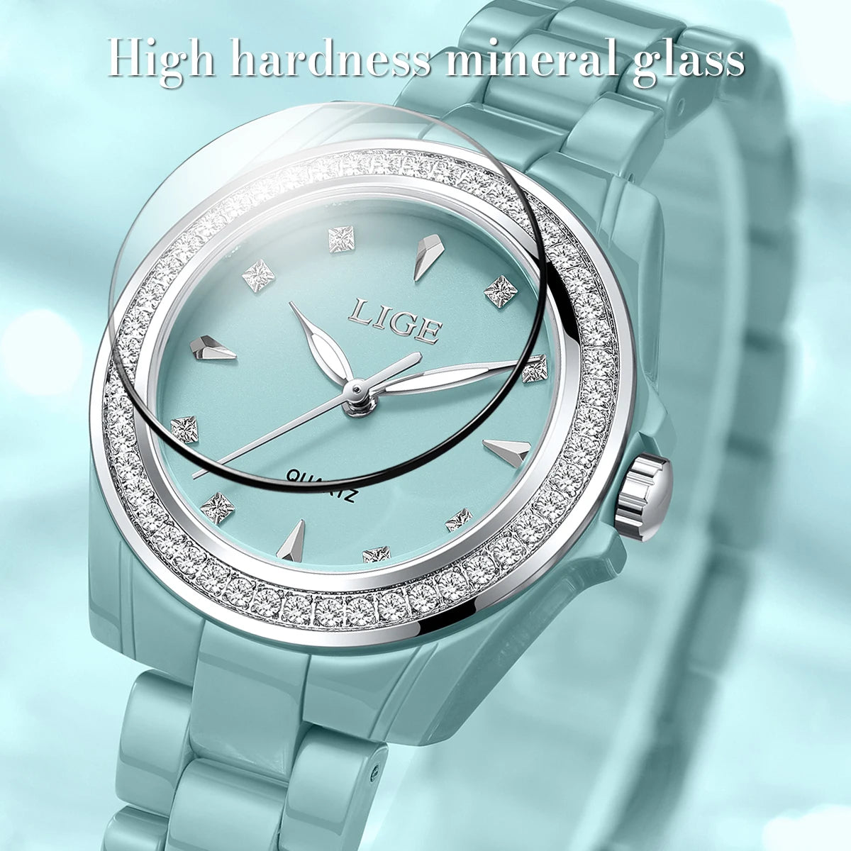 LIGE Women's Watch 2026 New Ceramic Elegant Quartz Watch Fashion Waterproof Luminous Clock Women's Wristwatch Montre Femme+BOX