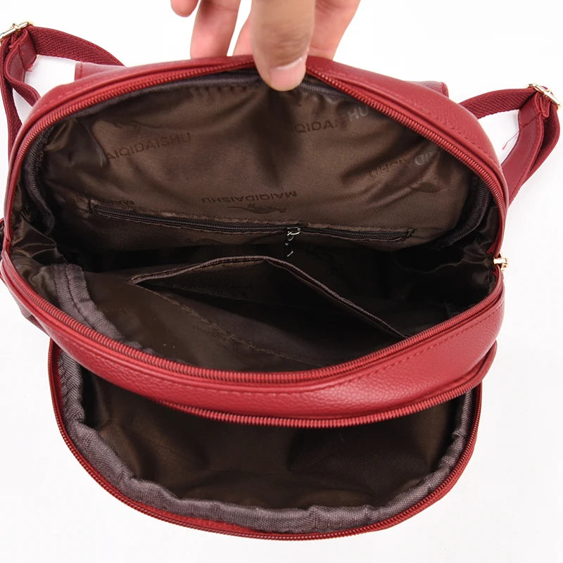 Women's Vintage Leather Backpack – Casual Black Daypack for School and Everyday Use