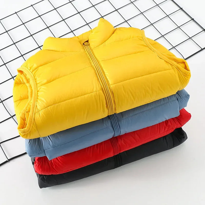 Boys and Girls Top Winter Childrens Clothing Light and Thin Childrens Shoulder Stand Up Collar Solid Color Warm Down Jacket Vest