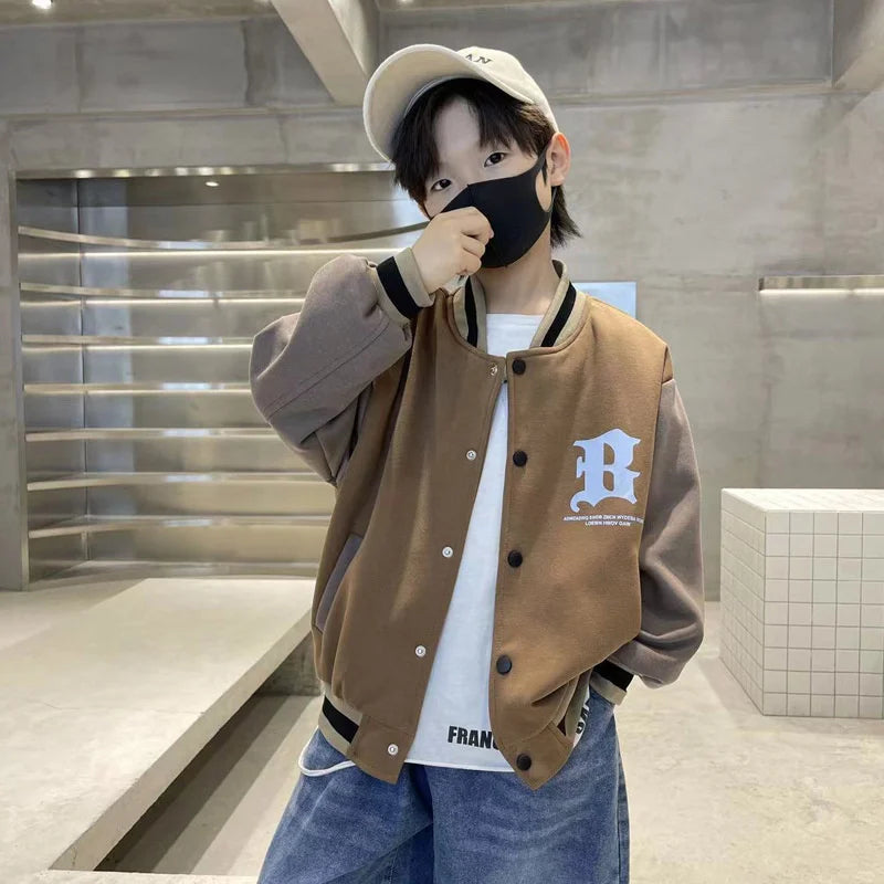 Autumn Spring Baseball Jackets Boys Girls Trends Letters Loose Casual Tops Kids Single Breasted Coats Teenager Fashion Clothing