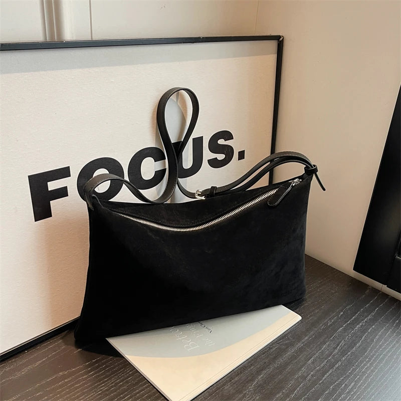 Women's Vintage Suede Tote Bag – Large-Capacity Shoulder and Crossbody Bag for Autumn and Winter