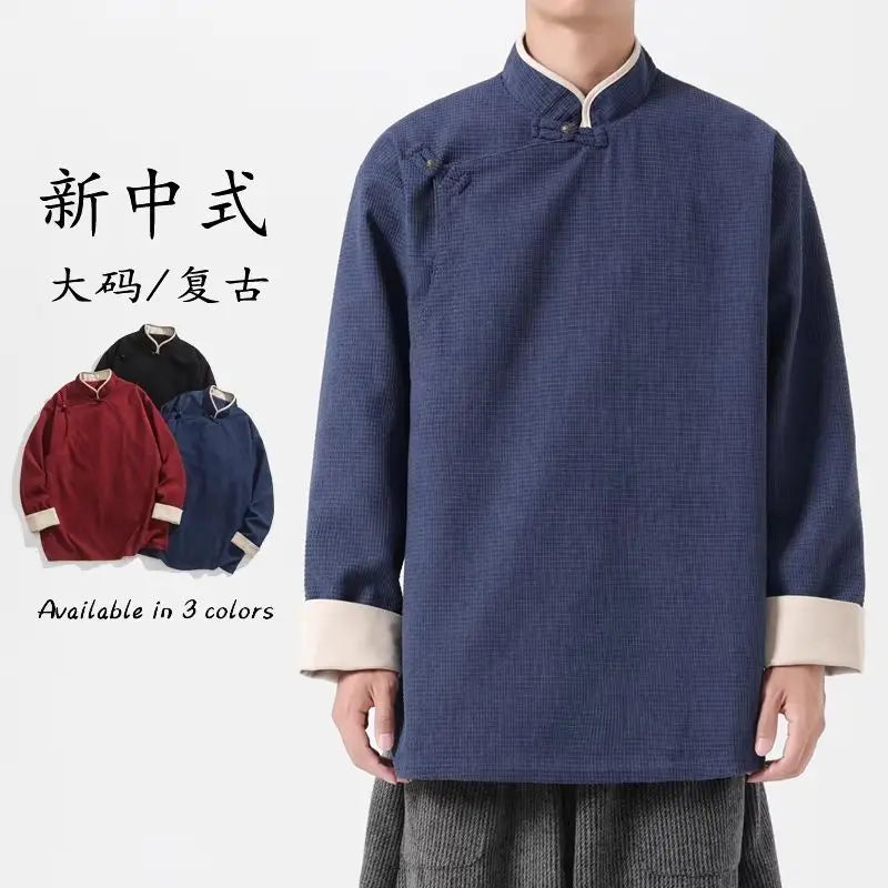 Men's Chinese Tang Style Jacket – Long Sleeve Slanted-Collar Traditional Casual Top