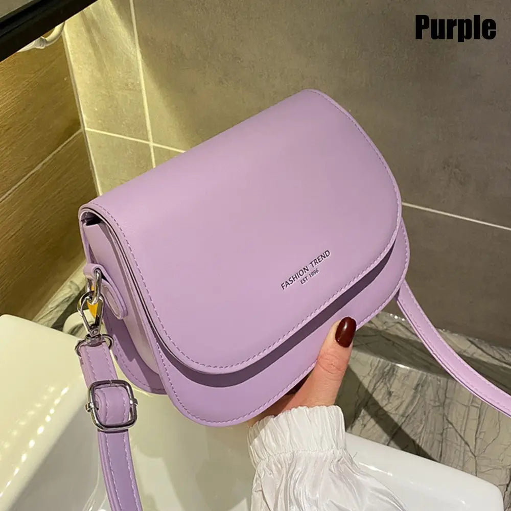 Women PU Leather Simple Saddle Shoulder Bag Handbags Crossbody Bag Flap Messenger Bag