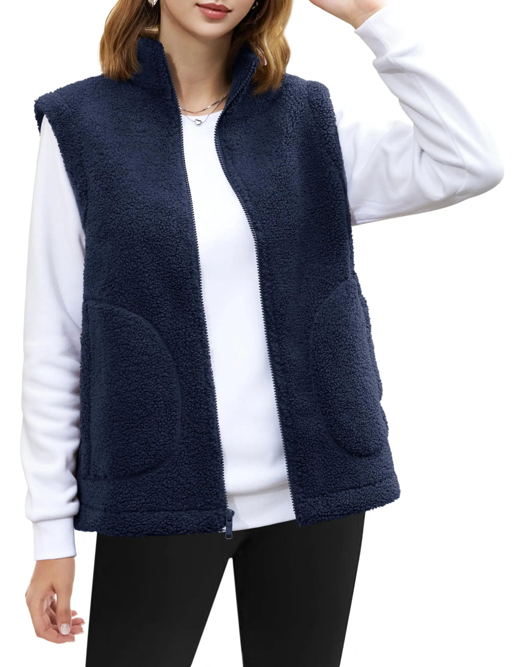 Women’s Fleece Vest – Lightweight Stand-Collar Waistcoat with 4 Pockets
