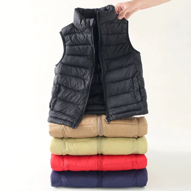 Boys Girls Autumn Down Vest Kids Lightweight Winter Warm Waistcoats Children's Solid Color Sleeveless Jackets Teenager Clothing