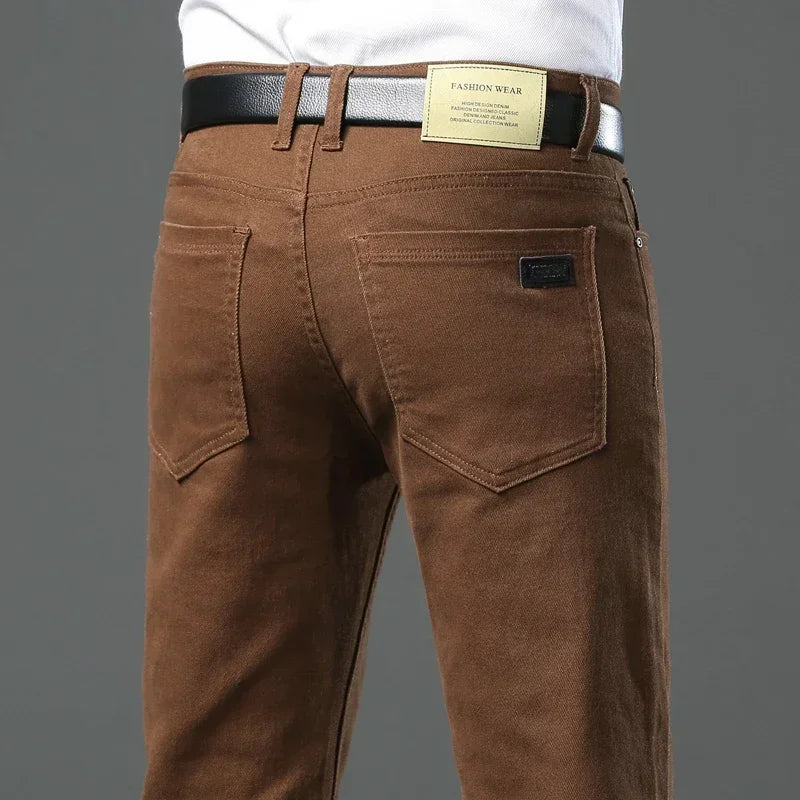 Men's Army Green Slim-Fit Stretch Jeans – 96% Cotton Straight-Leg Casual Trousers
