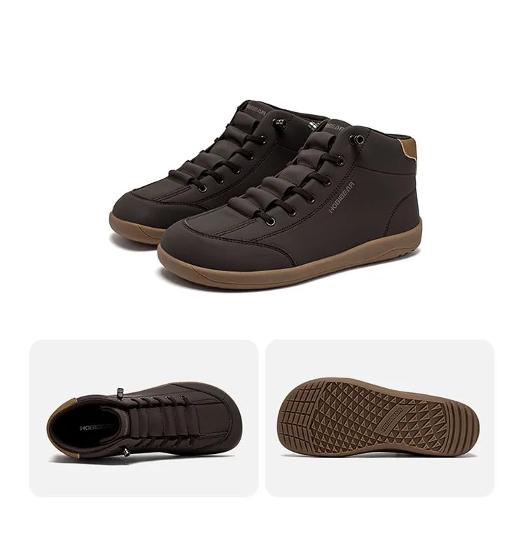 HOBIBEAR Mid Top Barefoot Shoes Mens Womens Wide Toe Ankle Boots Outdoor Non-Slip Artificial Leather Shoes