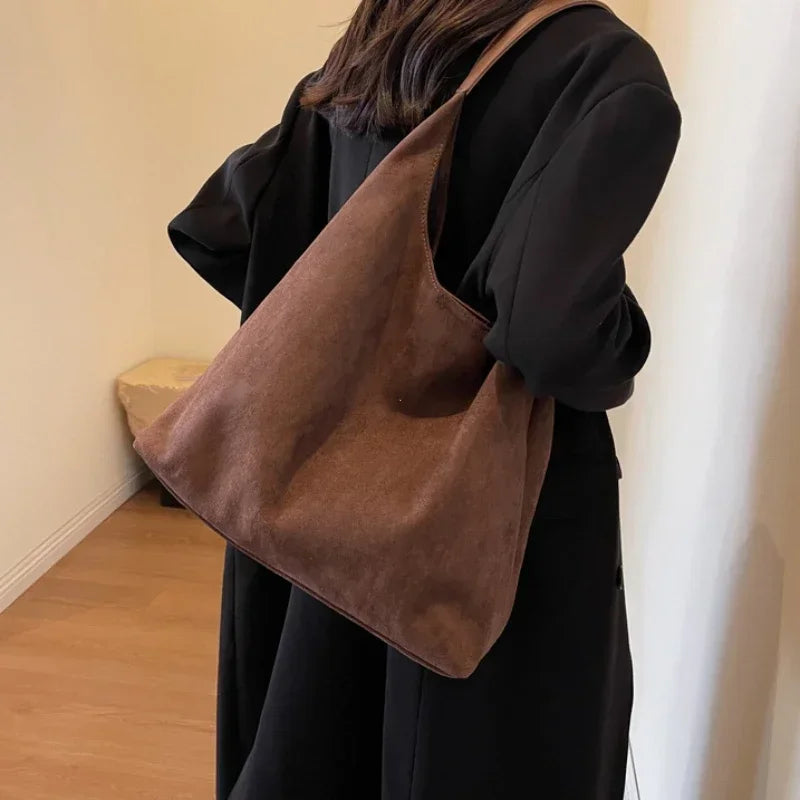 Women's Suede Shoulder Bag – Vintage Large-Capacity Tote with Top Handle