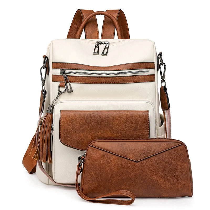 Women's Leather Convertible Backpack Purse – Multi-Pocket Shoulder and Travel Bag