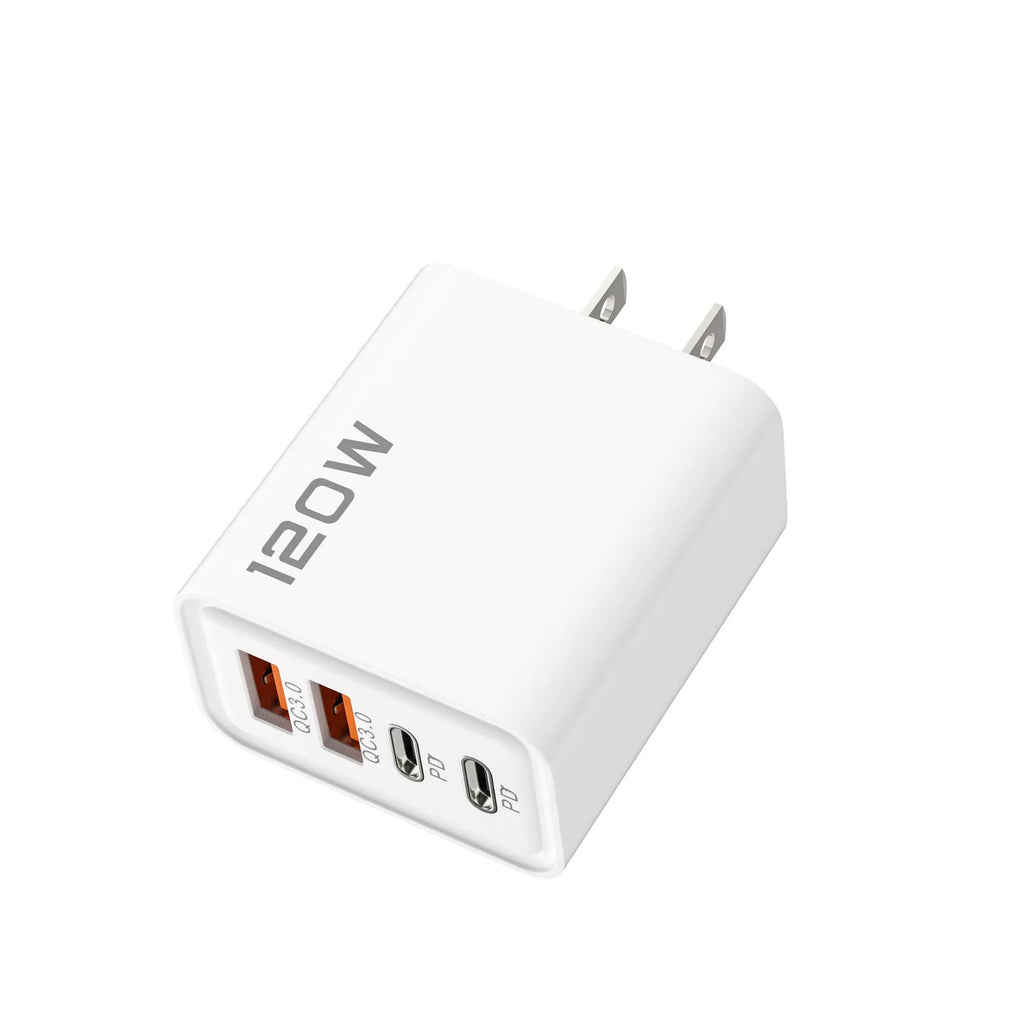 4 Port 120W USB C Fast Charger Station PD QC3.0 Wall Adapter Data Cable For iPhone Samsung Xiaomi Huawei EU US UK Plug Travel