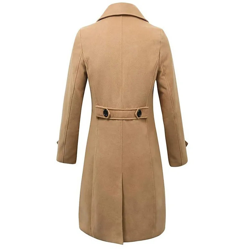 Men's Double-Breasted Wool Blend Overcoat – Long Business Casual Coat, Classic British Style