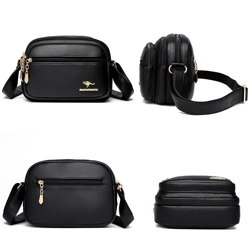 Women's Soft Leather Messenger Bag – Multi-Pocket Luxury Shoulder Handbag