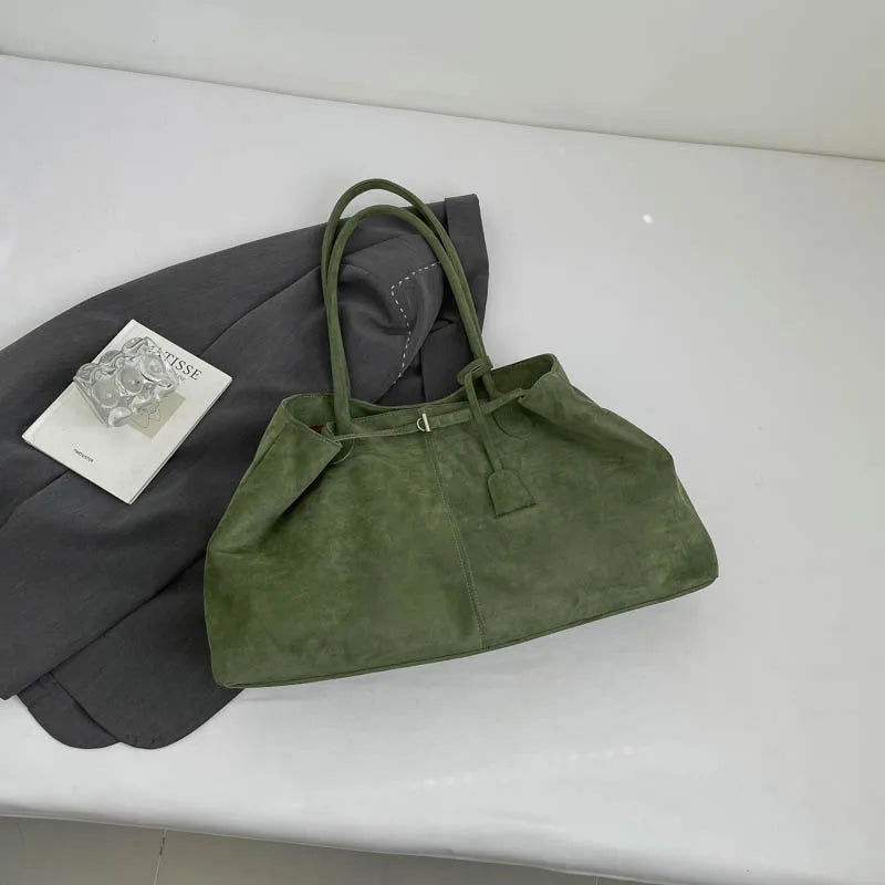Women's Suede Tote Bag – Simple Large-Capacity Designer Shoulder Handbag