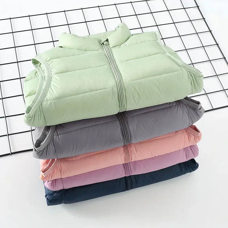 Boys and Girls Top Winter Childrens Clothing Light and Thin Childrens Shoulder Stand Up Collar Solid Color Warm Down Jacket Vest