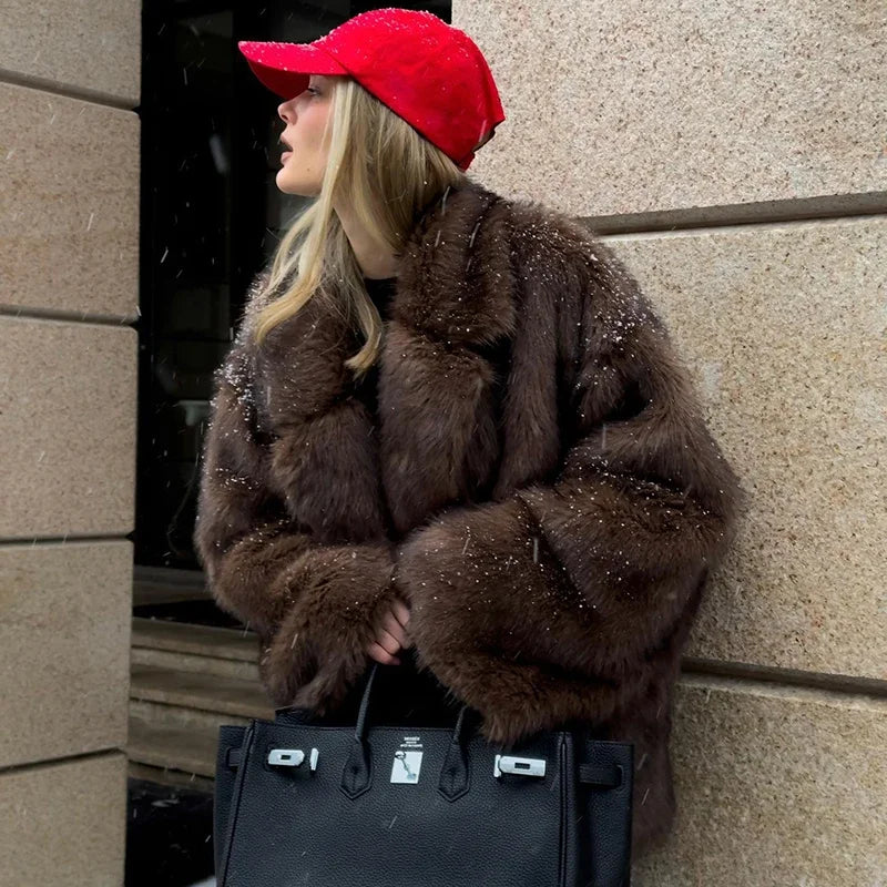 Neo Mint  Winter Ins Hot Fashion Girls Oversized Gradient Fur Coat Women Thick Warm Outerwear Fluffy Faux Fox Fur Jacket