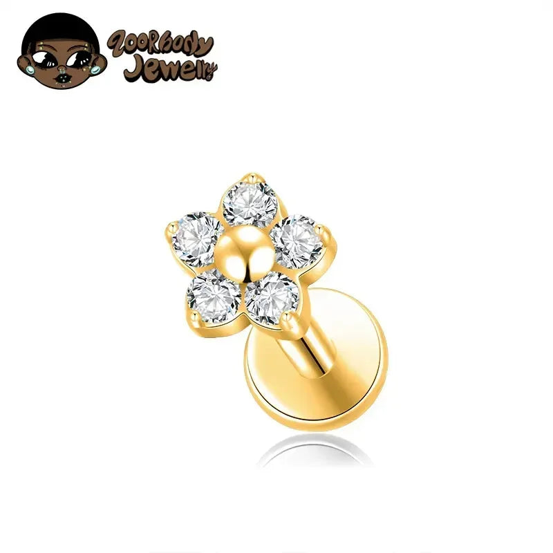 G23 Titanium Colorful Flower Piercing – CZ Heart & Snowflake Cartilage Jewelry