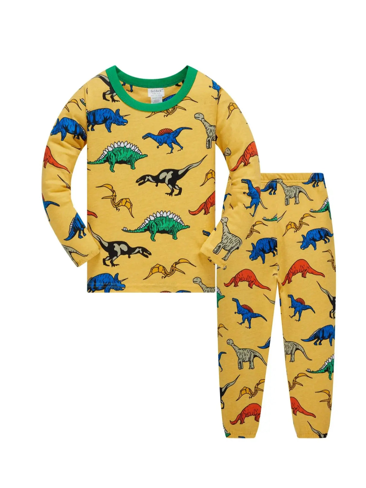 Children's Clothing, 100% Cotton Yellow Full Printed Dinosaur for Comfort Pajamas Set and Sleepwear Set, Boy's 2Ps Home Suit Sui