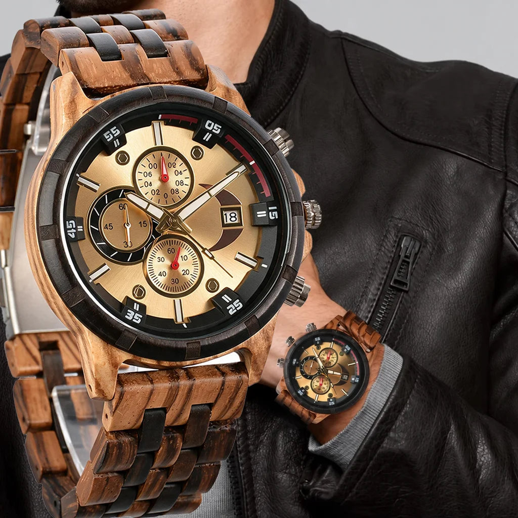 Man's Watches Wooden Watch Strap Hand Watch Quartz Wrist Watch for Men Chronograph Luxury Brand Montre Homme Gift Drop Shipping