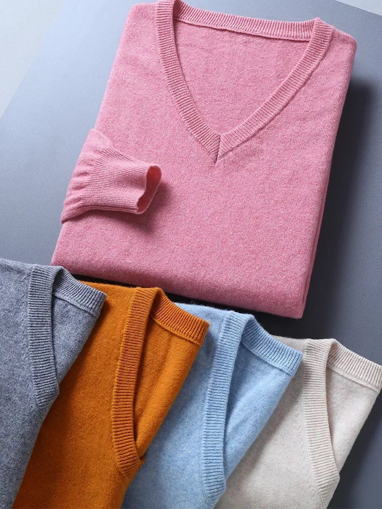 Men's Cashmere V-Neck Sweater – Soft Warm Knit Pullover for Autumn and Winter