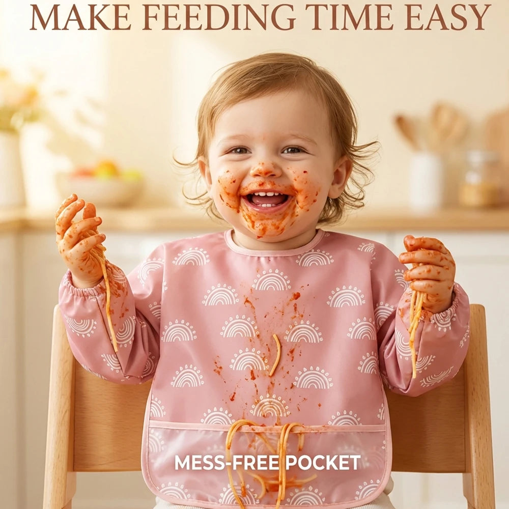 2pcs Waterproof Full Sleeve Baby Bibs Children Apron Long Sleeve Feeding Smock Kids Eating Breastplate Infant Scarf Clothing