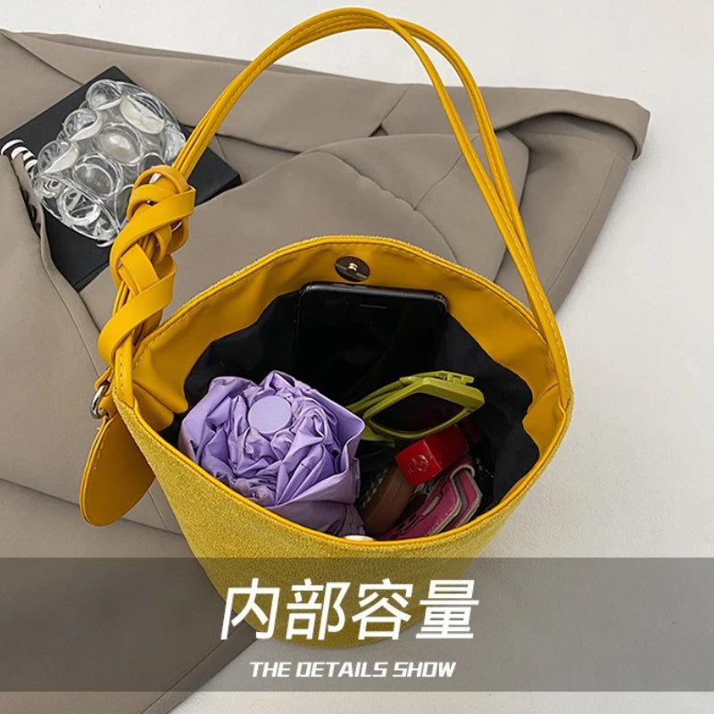 Women's Suede Bucket Bag – Large-Capacity Shoulder Tote for Everyday Use