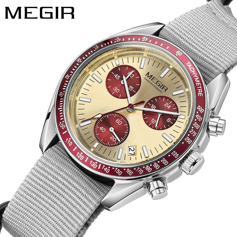 MEGIR 2247 New Luxury Men's Watch Canvas Braided Strap Sport Chronograph Night Light Quartz Waterproof Men's Watch Reloj Hombre