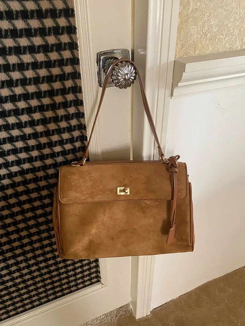 Women's Faux Suede Shoulder Bag – Large-Capacity Winter Tote Handbag