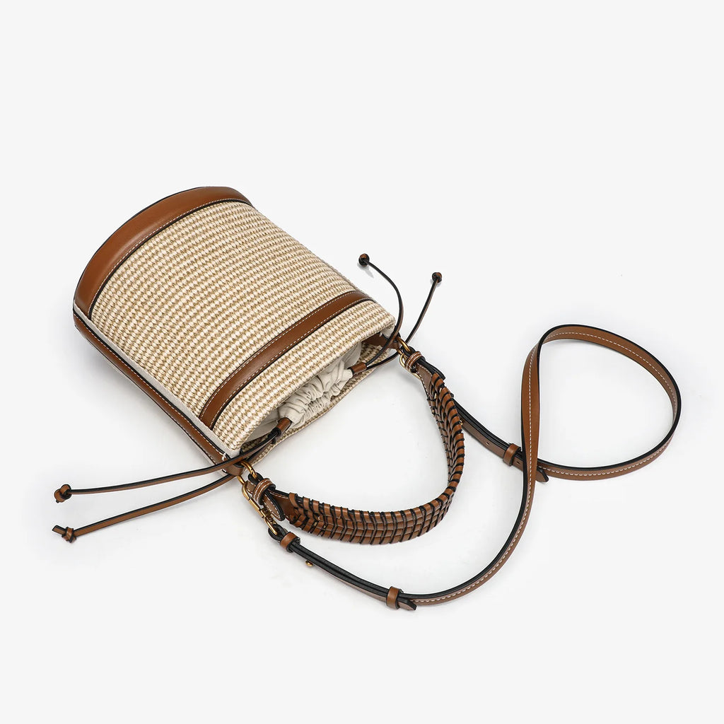 Fashion Straw Bucket Bag Weave Women Handbags Designer Panelled Shoulder Crossbody Bags Casual Summer Beach Small Tote Purse sac