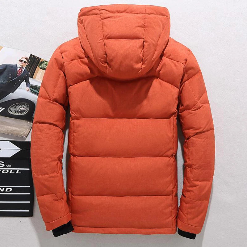 Men's White Duck Down Puffer Jacket – Thick Warm Hooded Winter Coat, Oversized Fit