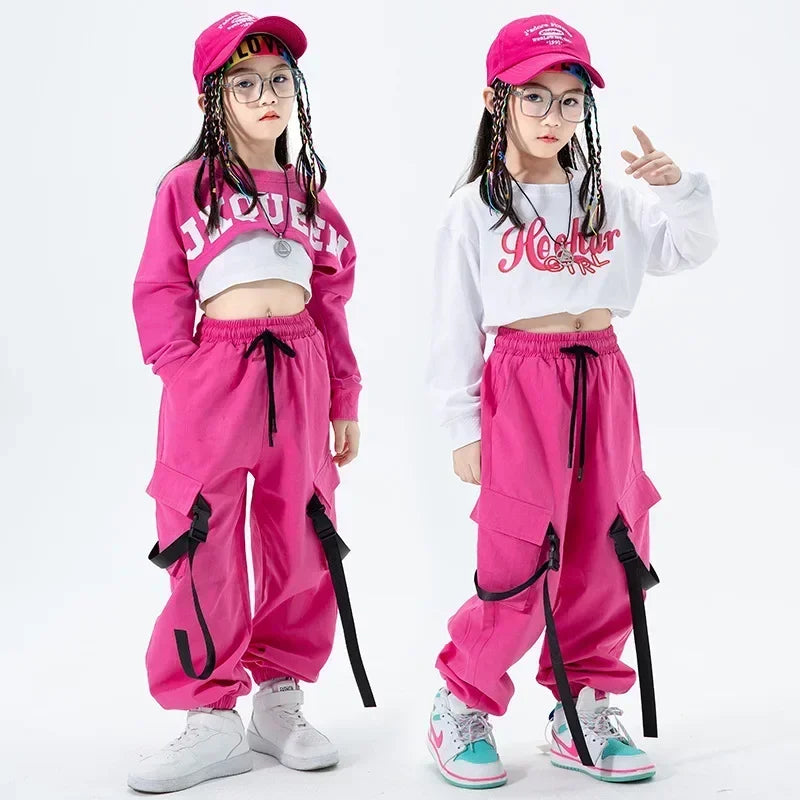 Girls Jazz Dance Performance Dress Girls Hip-hop Suit Cool Belly Button Exposed Clothing Children's Hip-hop Fashion Clothes