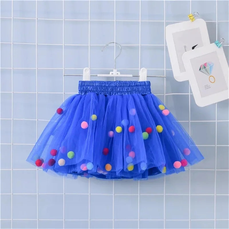 New Arrival Infant Mulity Colorful Tulle Tutu Skirt Pom Pom Princess Mini Dress Children Clothing Pettiskirt Girl Clothes