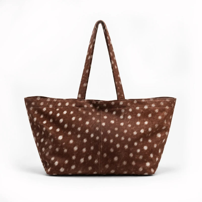 Women's Faux Suede Tote Bag – Retro Basket-Style Shoulder Bag with Large Capacity