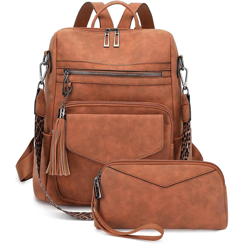 Women's Leather Convertible Backpack Purse – Multi-Pocket Shoulder and Travel Bag