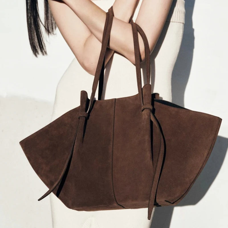 Vintage Faux Suede Tote Bags For Women Luxury Designer Handbags And Purses New In Ruched Large Capacity Underarm Shoulder Bags