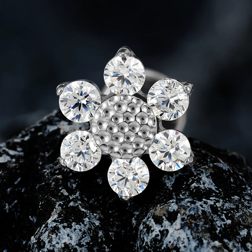 16G Titanium Sunflower Labret Stud – Mini CZ Flower Cartilage Piercing