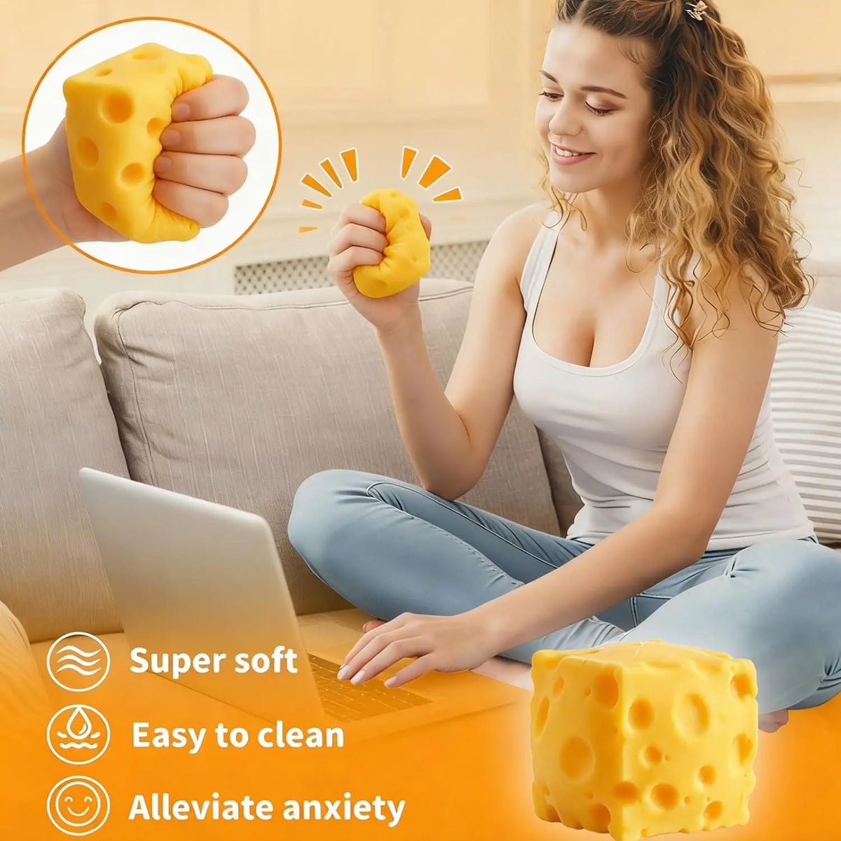 Slow Rebound Cheese Cube Squishy Toy Soft Touch Stress Relief Desktop Decor Gadget For Office Leisure And Holiday Gift Matching