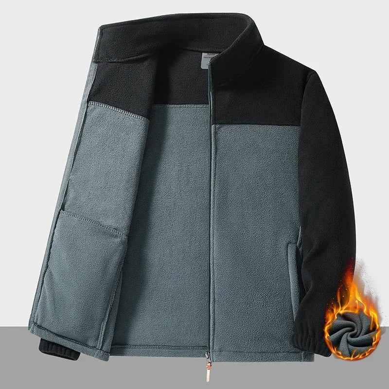 Men's Fleece Zip-Up Jacket – Warm Outdoor Hiking Coat, Windproof Plus Size up to 9XL