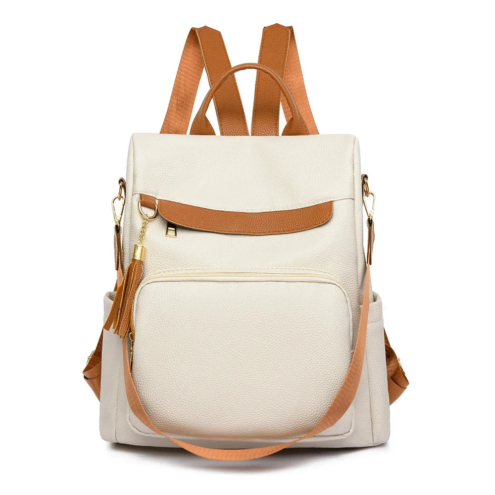 Women's PU Leather Backpack – Stylish Casual Daypack for School and Travel